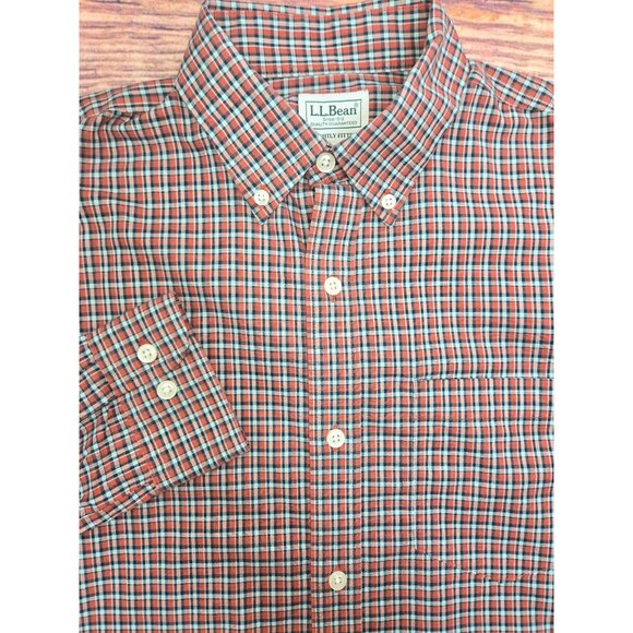 L.L. Bean Mens Slightly Fitted Shirt Small Red & Blue Plaid Button-Down - Picture 4 of 6